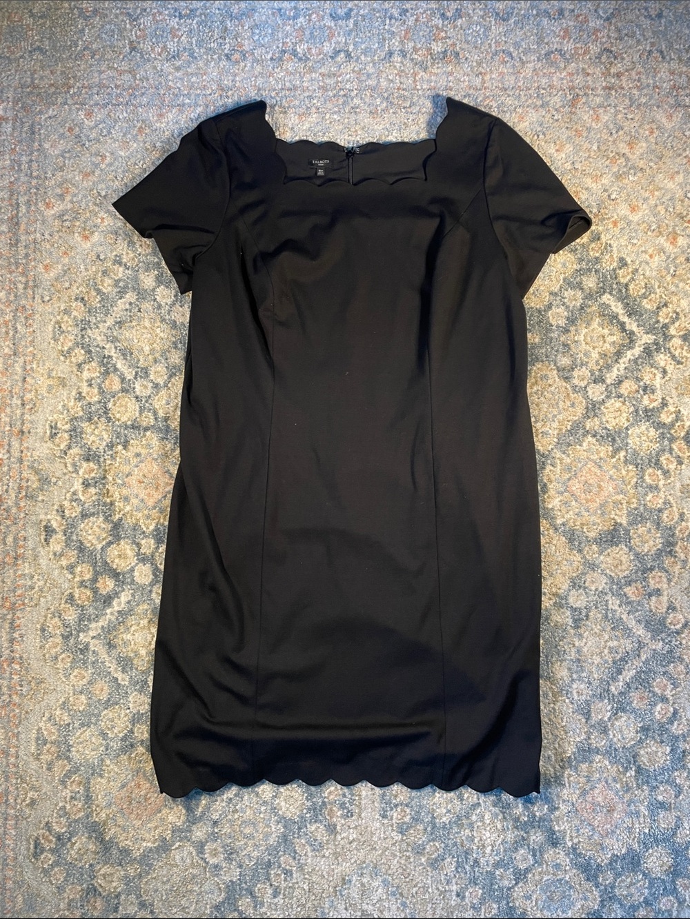 Talbots Black Scallop-Trim Midi Dress